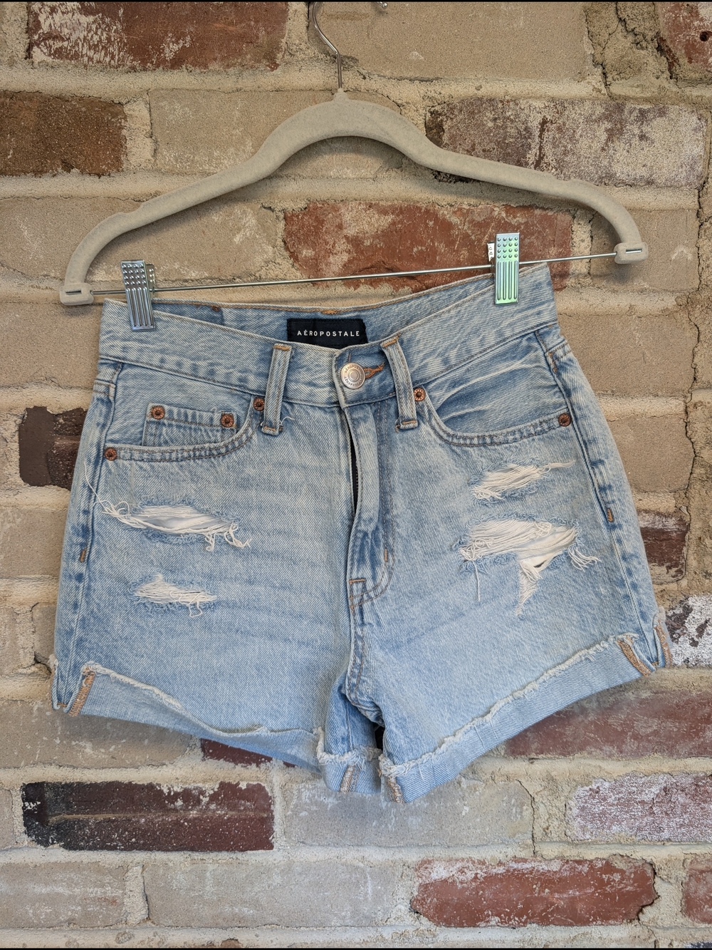 Aeropostale Light Blue Distressed High-Rise Jean Shorts